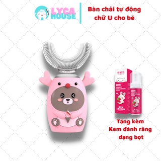 Bàn chải điện cho bé từ 2 - 6 tuổi - máy đánh răng chữ u cho trẻ em tặng kem đánh răng dạng bọt