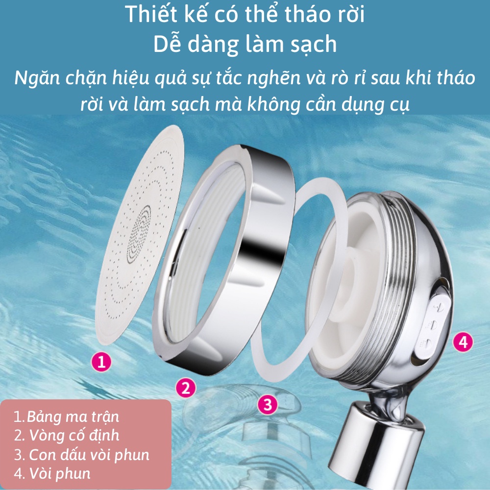 Vòi Sen Tăng Áp Công Nghệ Mới 3 chế Độ Nước Tăng Áp Siêu Mạnh Kèm Dây Nối Và Đế Vòi NANALI STORE