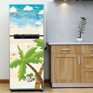 Tấm giấy decal dán tủ lạnh biển xanh cây dừa sẵn keo