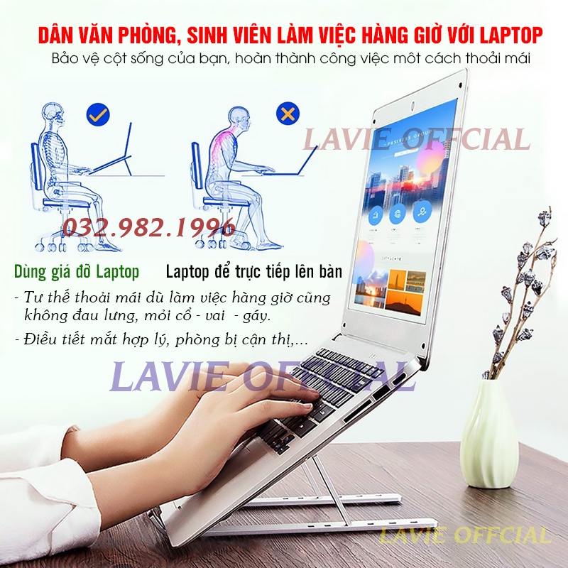 [Hàng Loại 1] Giá Đỡ Laptop Máy Tính Xách Tay Hợp Kim Nhôm Sang Trọng Có Thể Gấp Gọn, Điều Chỉnh Chiều Cao Laptop stand