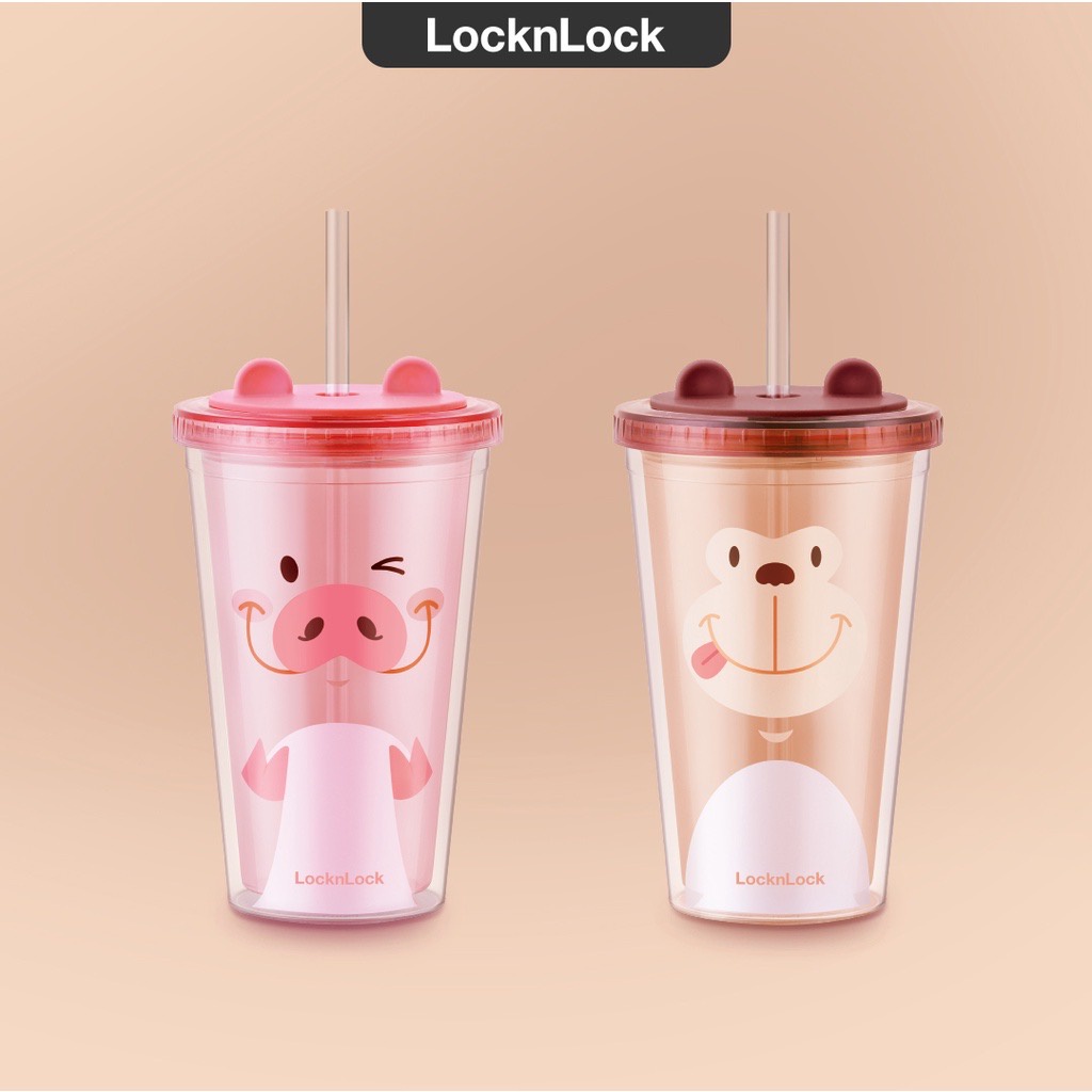 Ly Nhựa 2 Lớp Animal Lock&Lock Double Wall Cold Cup 520ml HAP511 / HAP512 - Hàng Chính Hãng