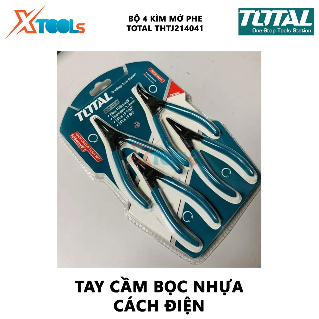 Bộ 4 kềm mở phe 125mm TOTAL THTJ214041 | bộ kìm 4 chi tiết Kích thước 5&quot;/ 125mm, Đường kính 1.3mm, Chất liệu bằng Thép c