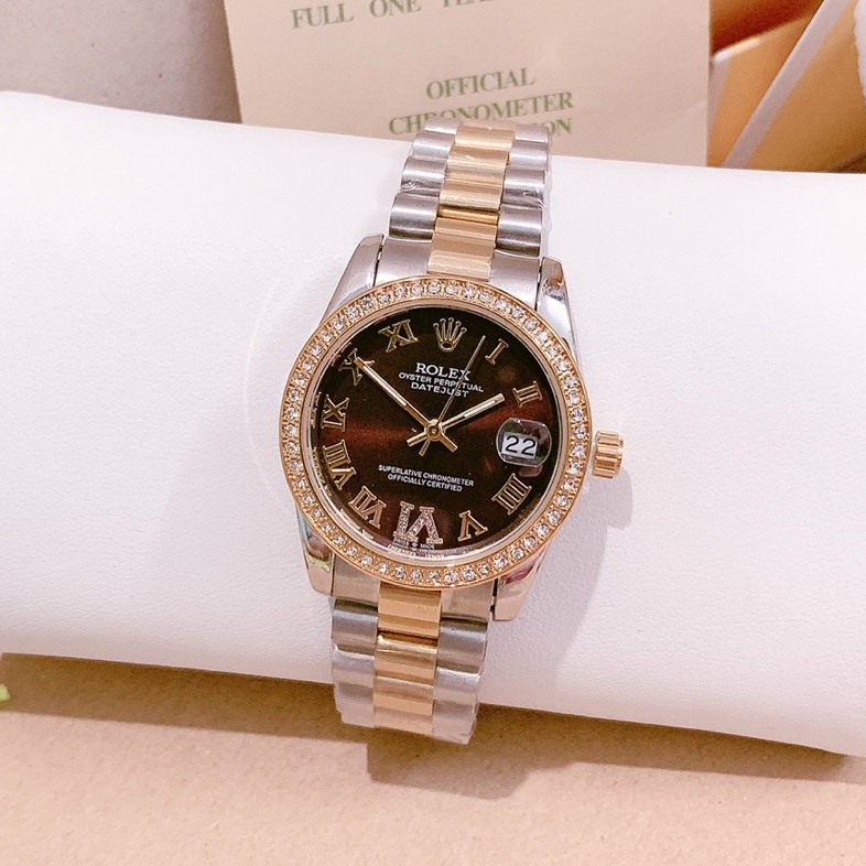 Đồng hồ nữ Rolex viền đá, mặt số la mã đính đá, hàng full box, thẻ bảo hành 12 tháng