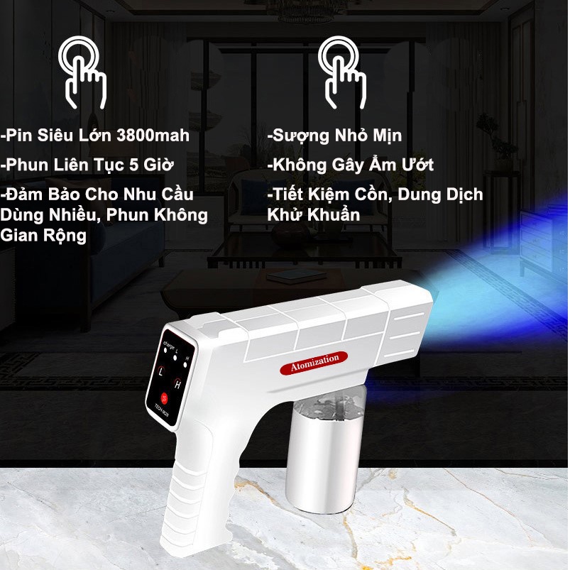 Súng Xịt Cồn Khử Khuần Cầm Tay T9628 (LOẠI MỚI) Sương Nhỏ Mịn, Pin Siêu Khỏe 3800mah | Máy Phun Khử Khuẩn Nano Tia UV