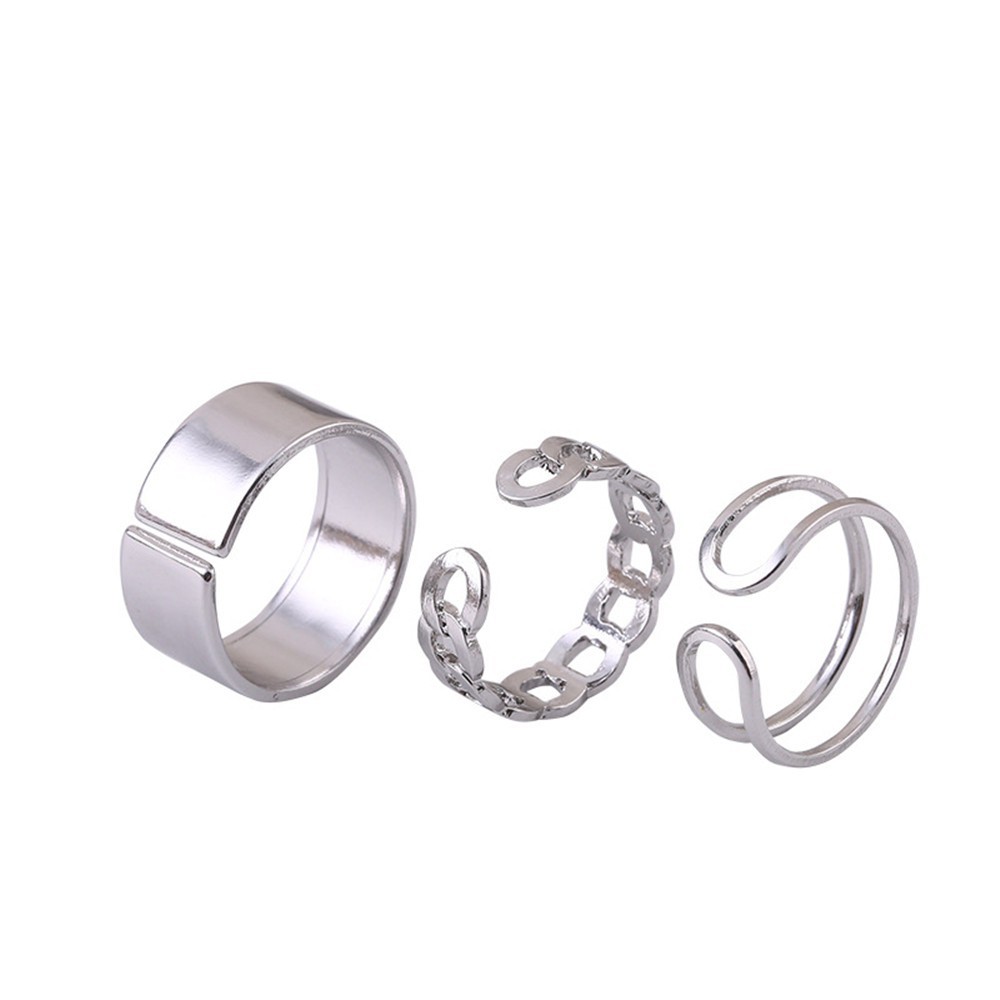 Set 3 Nhẫn Kim Loại Màu Bạc Khắc Chữ Phong Cách Hàn Quốc