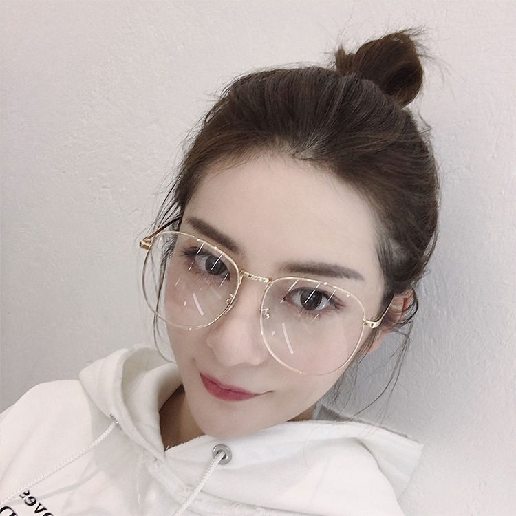 Big Metal Frame Eyeglasses For Women Retro Anti-blue light