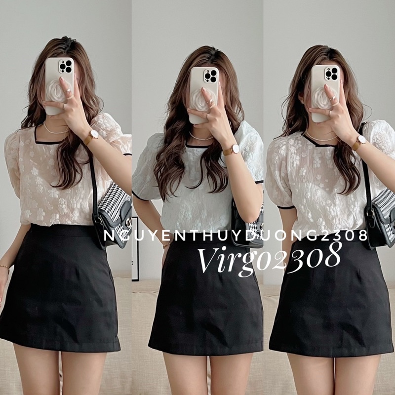 [HÀNG SẴN]ÁO REN HOA CỔ TRÒN VIỀN ĐEN “ALI TOP” siêu xinh