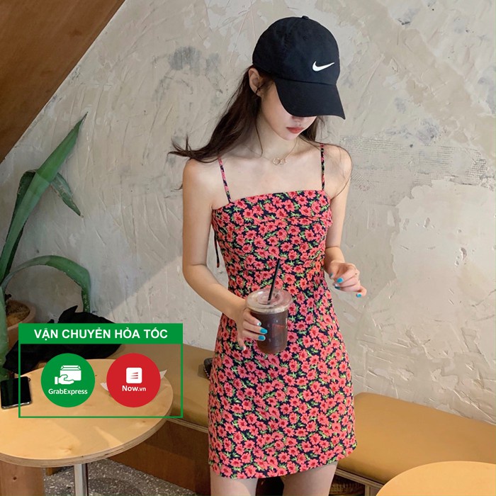Đầm 2 dây hoa nhí dáng ngắn, váy hai dây hoa cotton, váy mặc dạo phố mùa hè 2022