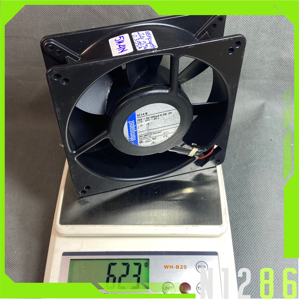QUẠT 13.5 cm EMBPAPST 24V 9W . KHUNG VÀ CÁNH kim loại. GIÓ ÊM VÀ TỐT. 5114N