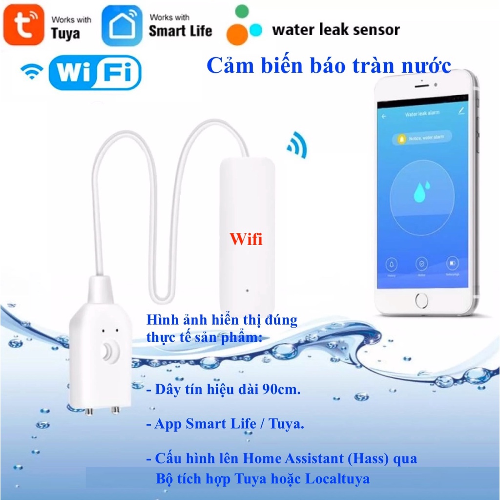 Cảm biến báo tràn nước Hệ Tuya, kết nối Zigbee / Wifi, App Smart Life / Tuya / Home Assistant -