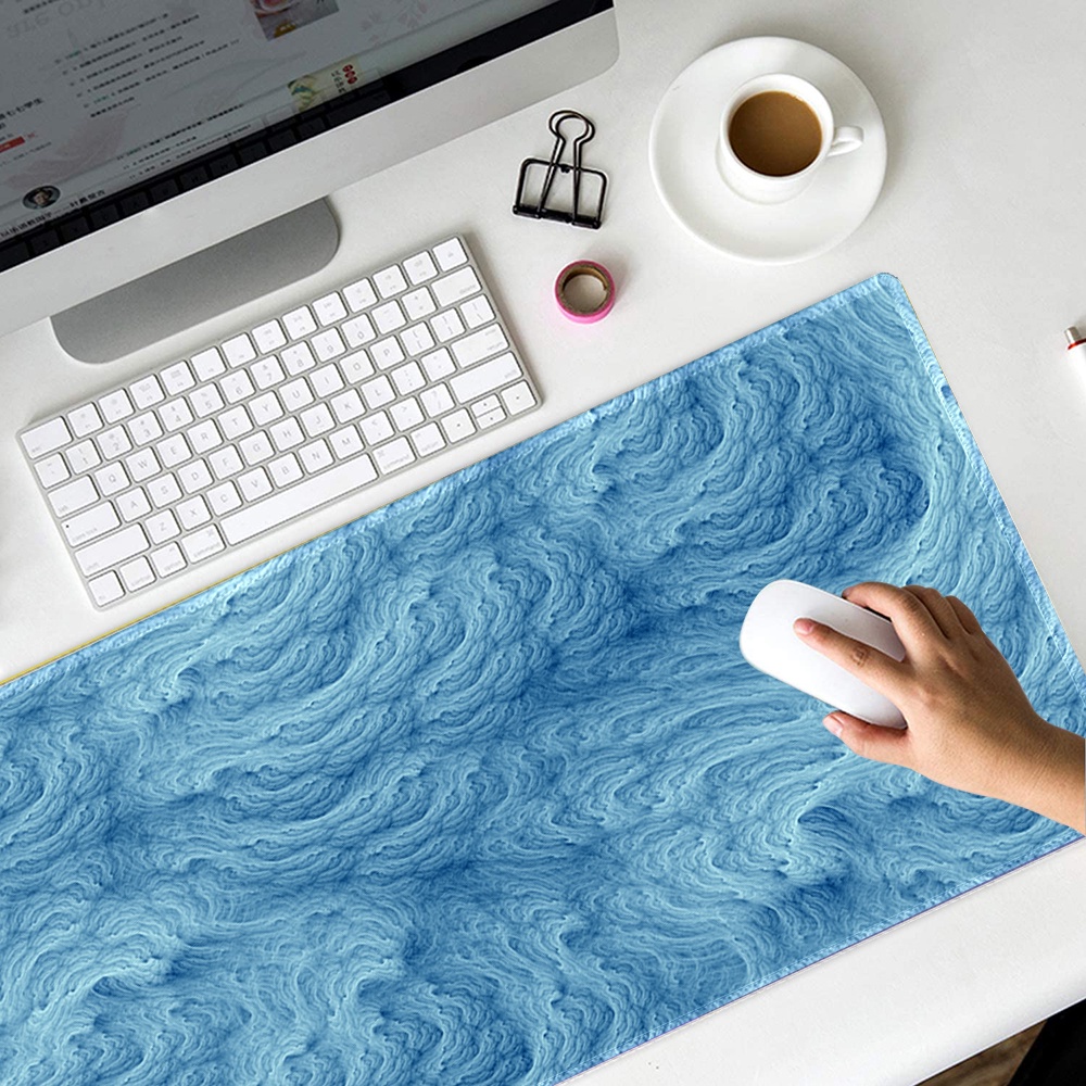 Tấm Lót Chuột Và Bàn Phím Máy Tính Cỡ Lớn Họa Tiết Sóng Biển Màu Xanh Dương Lạnh