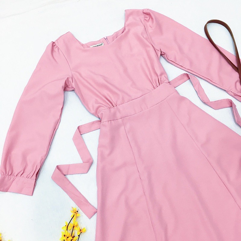 [Mã FATHANG5 giảm 10K đơn 50K] Đầm hồng cổ V thắt nơ (kèm hình thật) | BigBuy360 - bigbuy360.vn