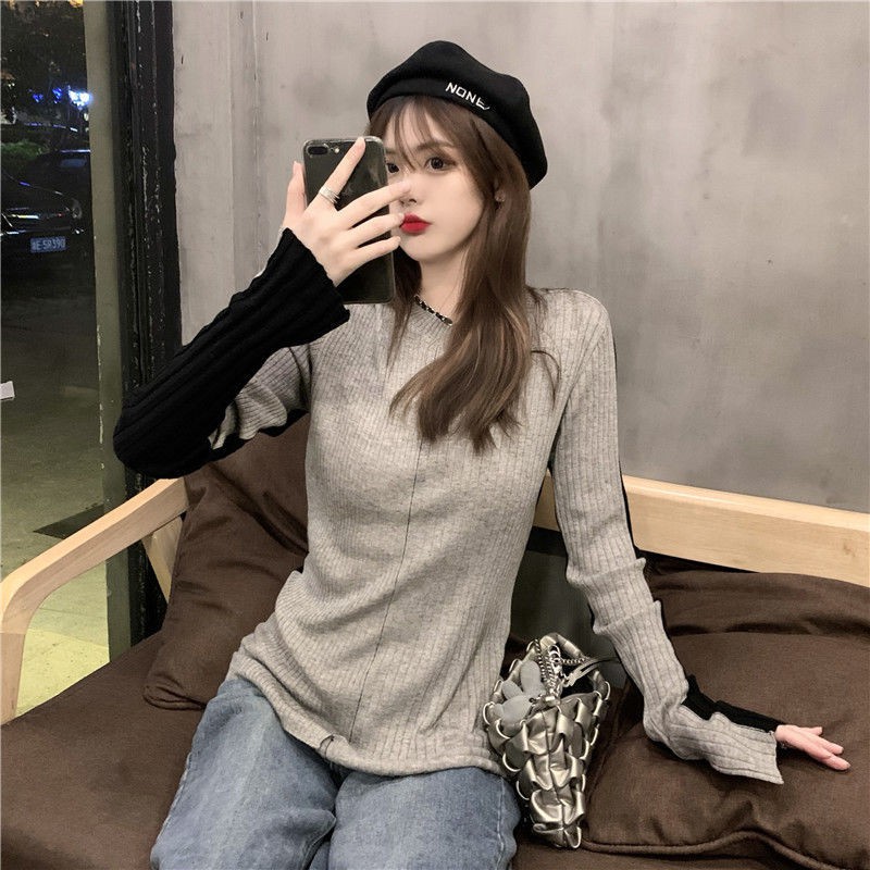 Phong cách thiết kế sang trọng Hàn Quốc phù hợp màu sắc khí chất đan dây bên trong dài tay thu đông áo pull tự