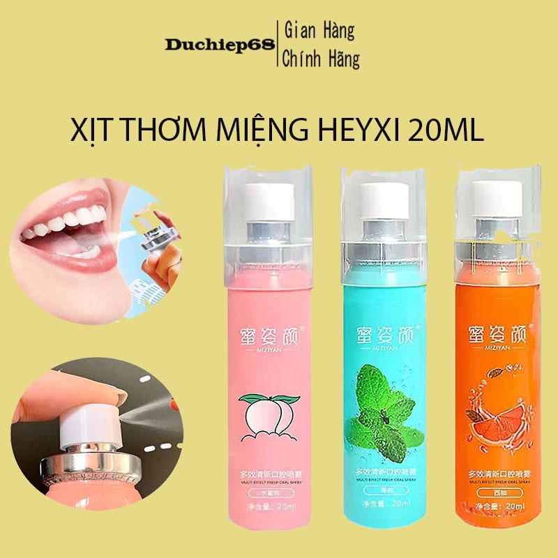 Xịt Thơm Miệng Heyxi Hương Đào,Bạc Hà,Hương Cam 20Ml