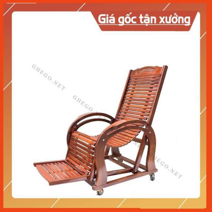 [Khuyến Mãi Sốc] Ghế thư giãn gỗ sồi, Ghế lười gỗ sơn PU màu cánh gián cao cấp