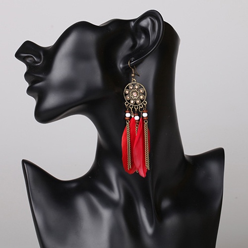 Hoa tai dạng móc phối lông vũ kiểu dreamcatcher phong cách Bohemia cổ điển cho nữ