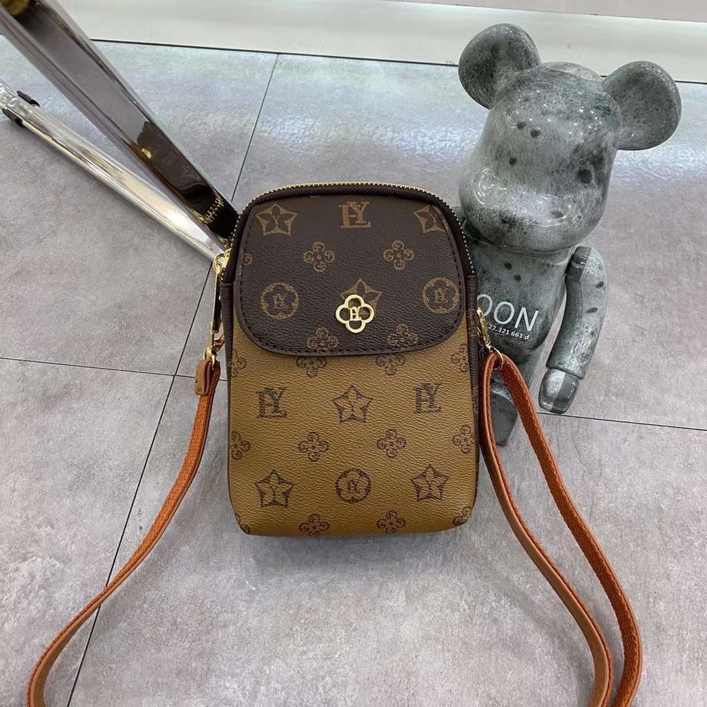 Túi đựng điện thoại kèm dây đeo chéo nữ da PU dập vân nổi họa tiết monogram thời trang vintage 1221