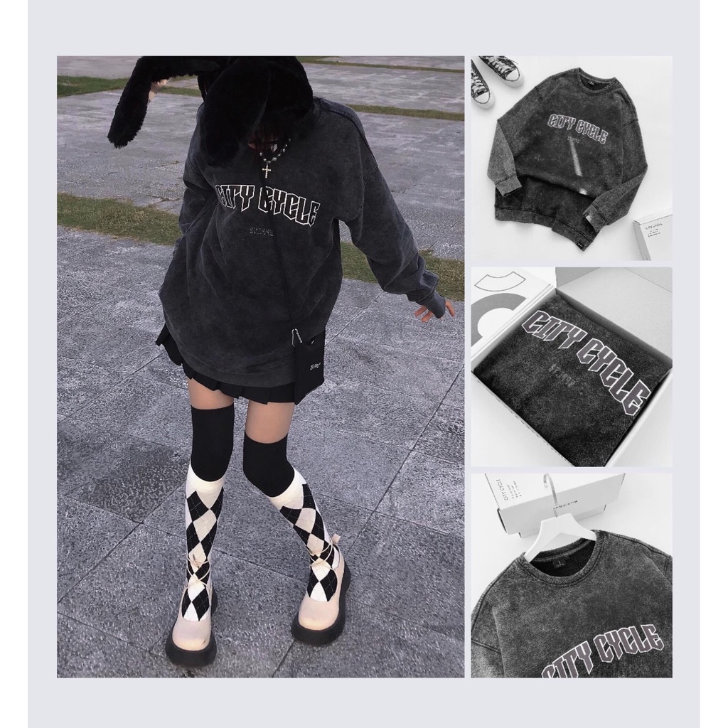 Áo sweater nỉ unisex acid 1998 đen khói Jiang Store - áo nỉ sweater loang form rộng in hình Local Brand