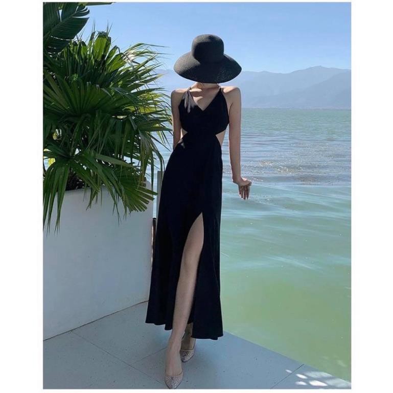 ĐẤM MAXI HAI DÂY CỔ CHỮ V DÁNG DÀI XẺ TÀ KHOÉT EO 2 BÊN THỜI TRANG ĐI BIỂN CHO NỮ