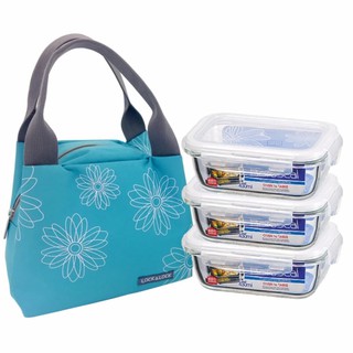 Bộ hộp cơm thủy tinh chịu nhiệt Locknlock 4EA 430ML (LLG424*3,LLG424BLU(TZ)-0*1) - Màu xanh