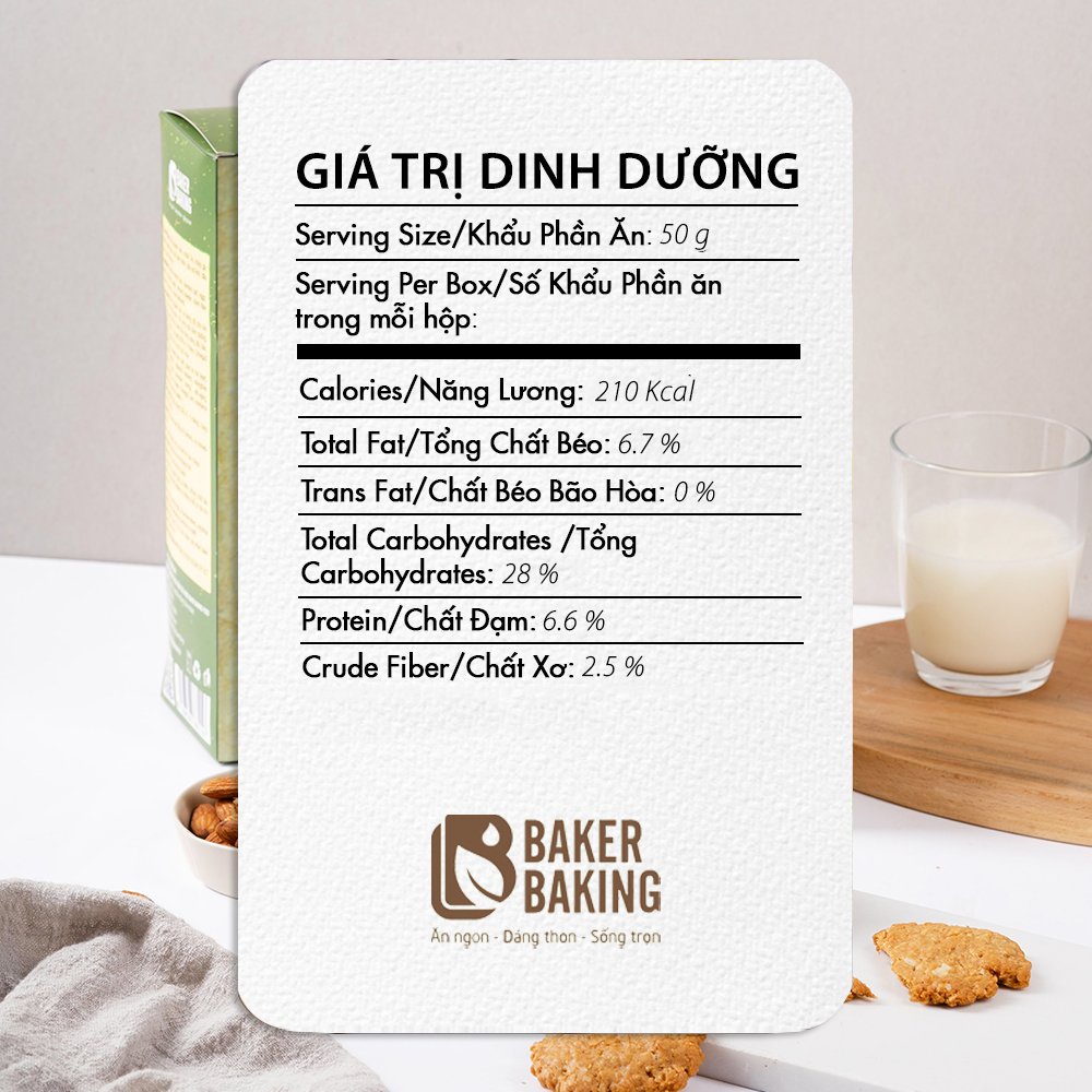 Bánh quy hạnh nhân vị dừa không đường hỗ trợ ăn kiêng Baker Baking 100-500g