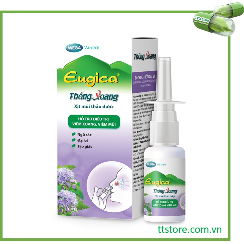 Thông Xoang Eugica (Chai 15ml) - Xịt mũi thảo dược (betadine/ eugica herbal nasal spray)