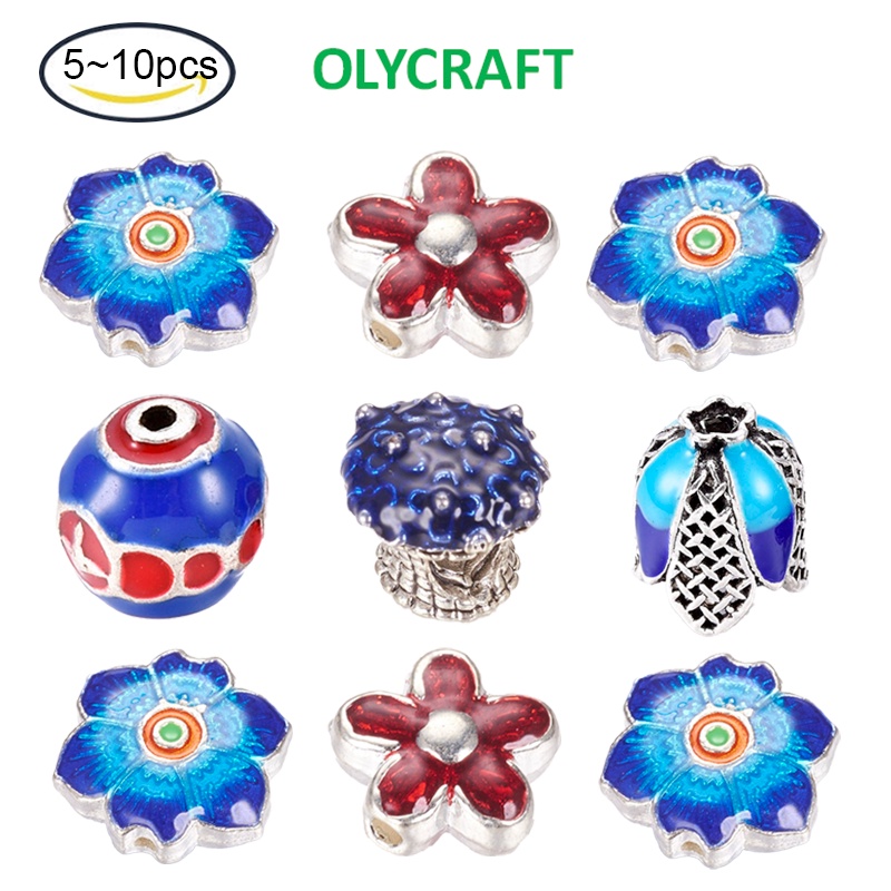 Set 5 hạt cườm hợp kim tráng men màu sắc 15x5.5mm lỗ 1.5mm dùng làm trang sức DIY