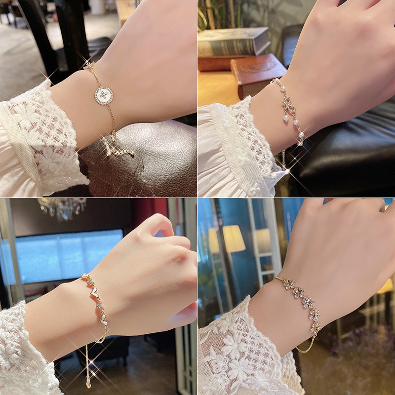 Vòng tay vàng kim tùy chọn kiểu dáng đính đá lấp lánh sang trọng phong cách Hàn Quốc cho nữ | BigBuy360 - bigbuy360.vn
