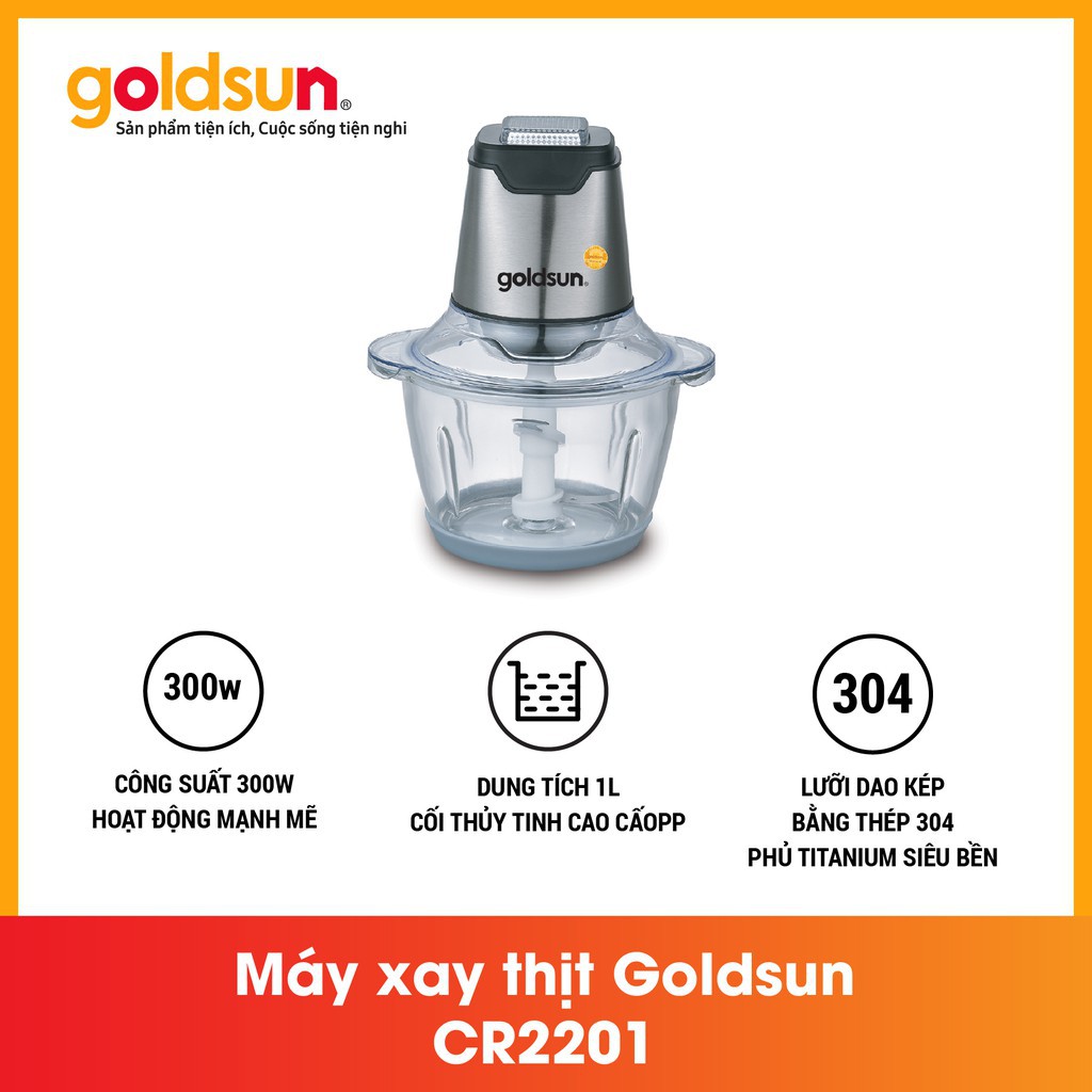 Máy Xay Thịt Goldsun CR2201 (1.2 lít) Lưỡi Dao Kép - Bảo Hành 12 Tháng