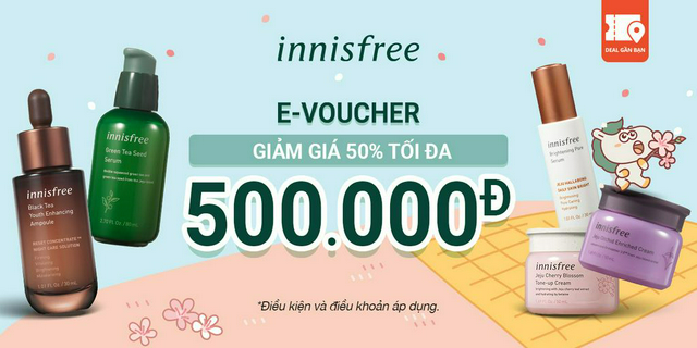 E-voucher giảm 50% tối đa 500.000đ tại innisfree