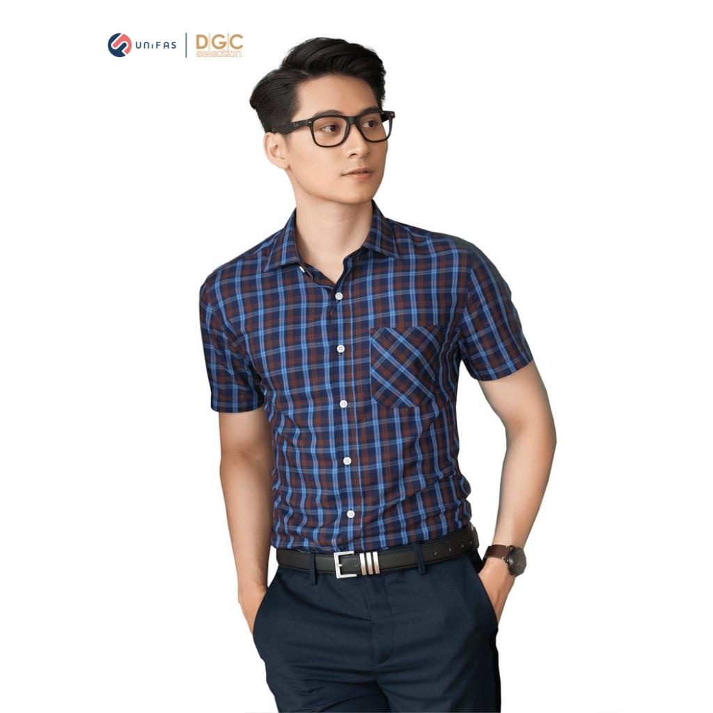 Áo sơ mi nam DGCs ngắn tay kẻ caro phong cách Hàn Quốc, chất vải cao cấp mềm mịn SASNBA57M