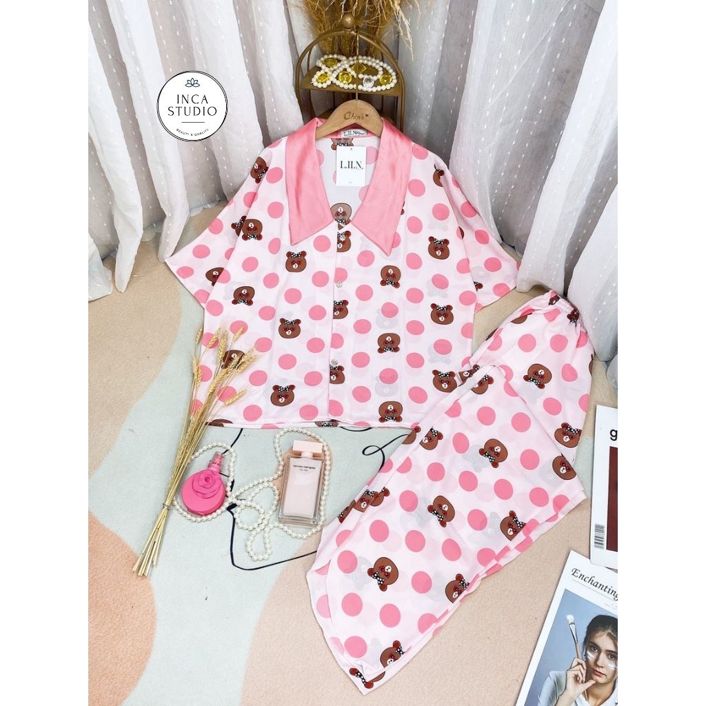 (Xả kho Loai 1- Có size) Đồ ngủ Pyjama lụa Mango cao cấp INCA 17- Chất Lụa thoáng mát, họa tiết siêu xinh