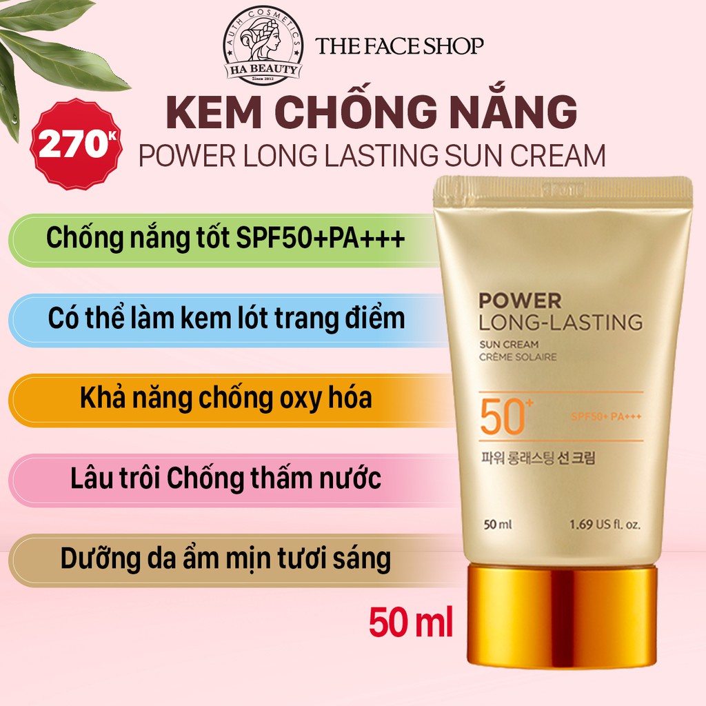 (Auth) Kem chống nắng sáng da POWER LONG LASTING 50 ml The Face Shop