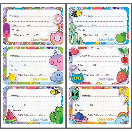 Tập nhãn vở loại đẹp, nhãn vở có decal dán