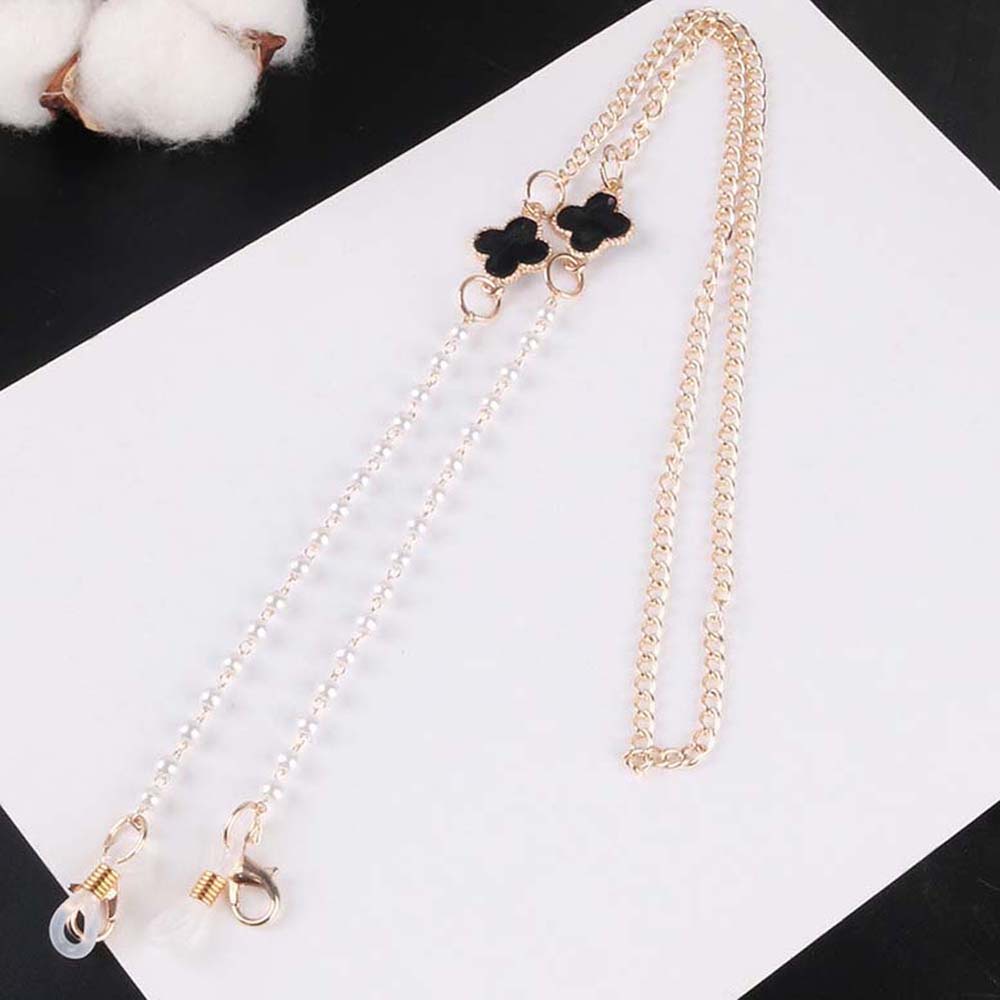 [Hàng mới về] Dây đeo mắt kính/khẩu trang đính ngọc trai mặt dây hình cỏ 4 lá