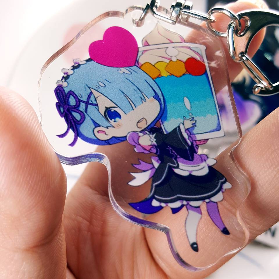 Móc khoá anime mica acrylic Rem, Saber, Hoppou (6cm)