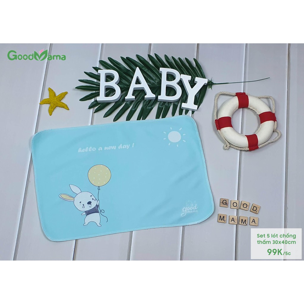 Set 5 Tấm lót mông chống thấm hình thú cho bé - Lót sơ sinh Goodmama