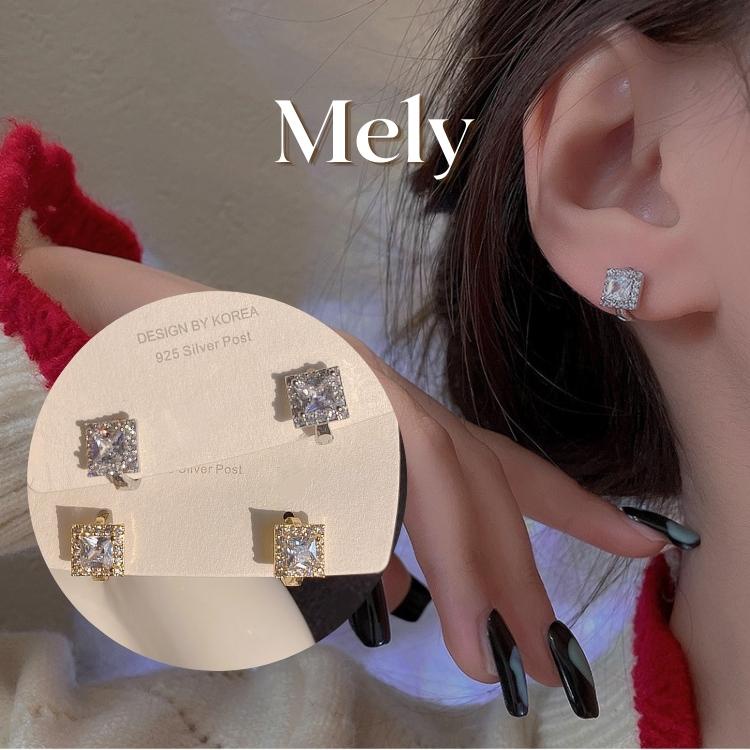 Bông tai đính đá vuông hợp kim mạ điện không gỉ cao cấp - Mely VV29
