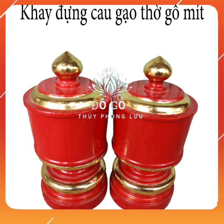 Khay cau - khay gạo gỗ mít - đài thờ gia tiên đường kính 12cm cao 22cm