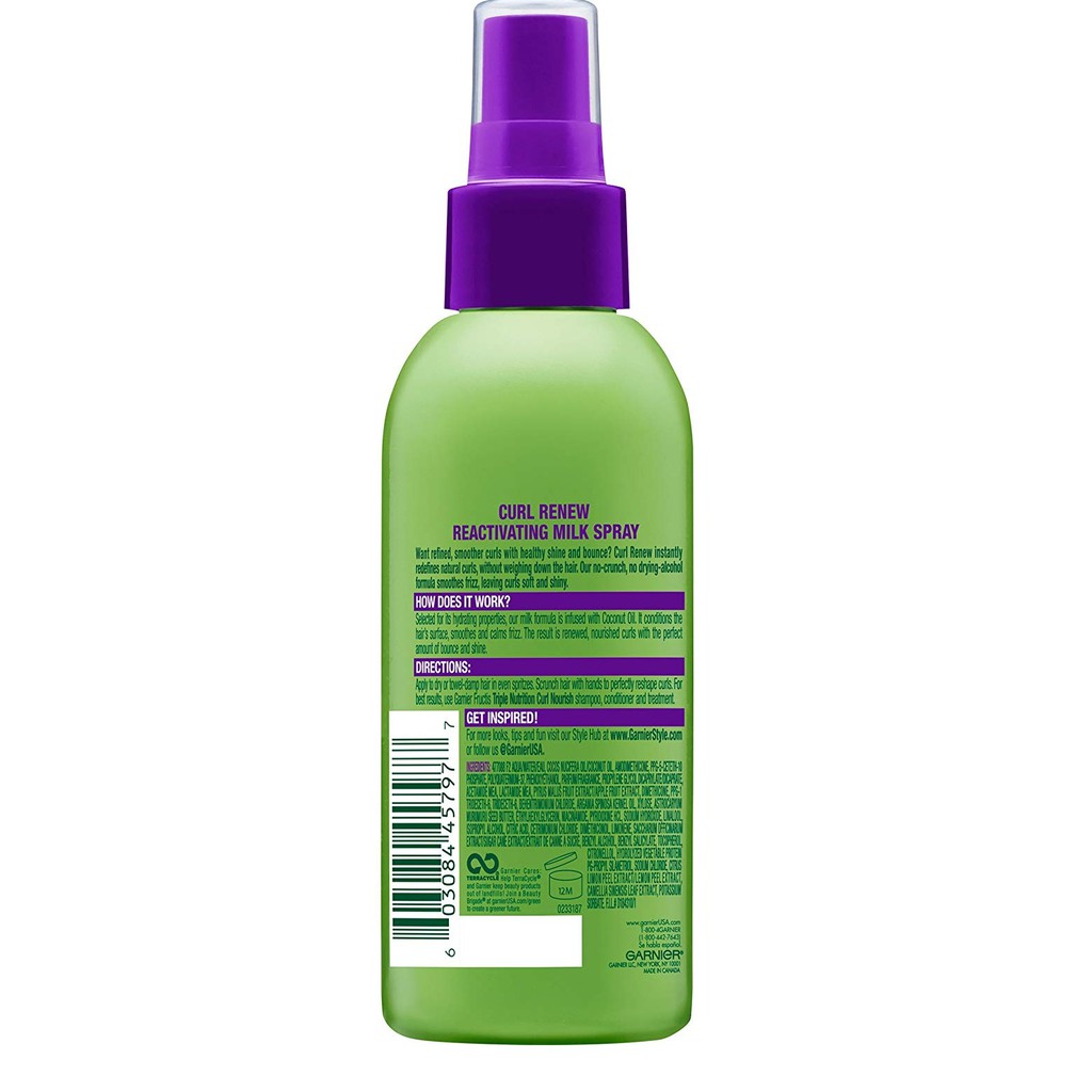 Bình xịt dưỡng &amp; giữ nếp tóc Garnier Fructis Style Curl Renew Reactivating Milk Spray For Curly Hair 150ml (Mỹ)