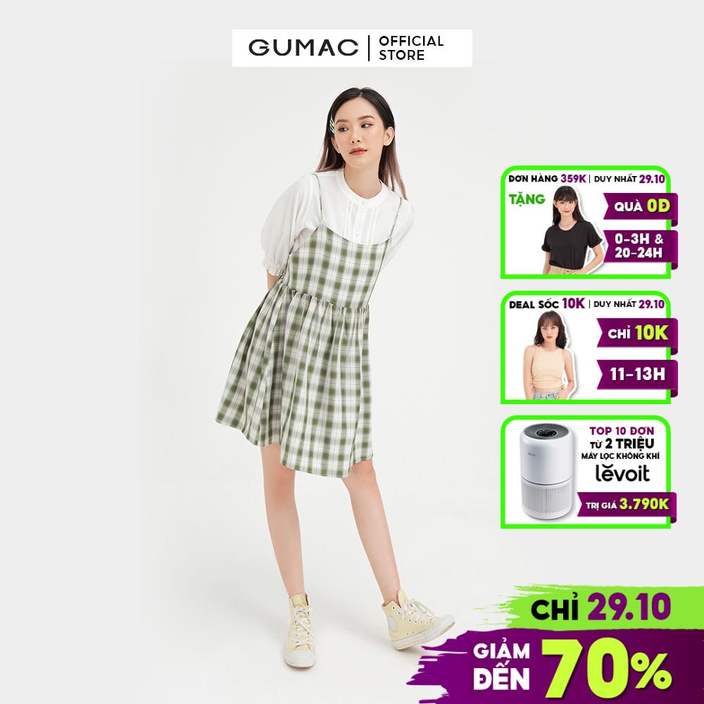 [Mã WABRGUD1 giảm 10% đơn 99K] Đầm nữ 2 dây babydoll GUMAC màu xanh caro DB469 [không gồm áo trong