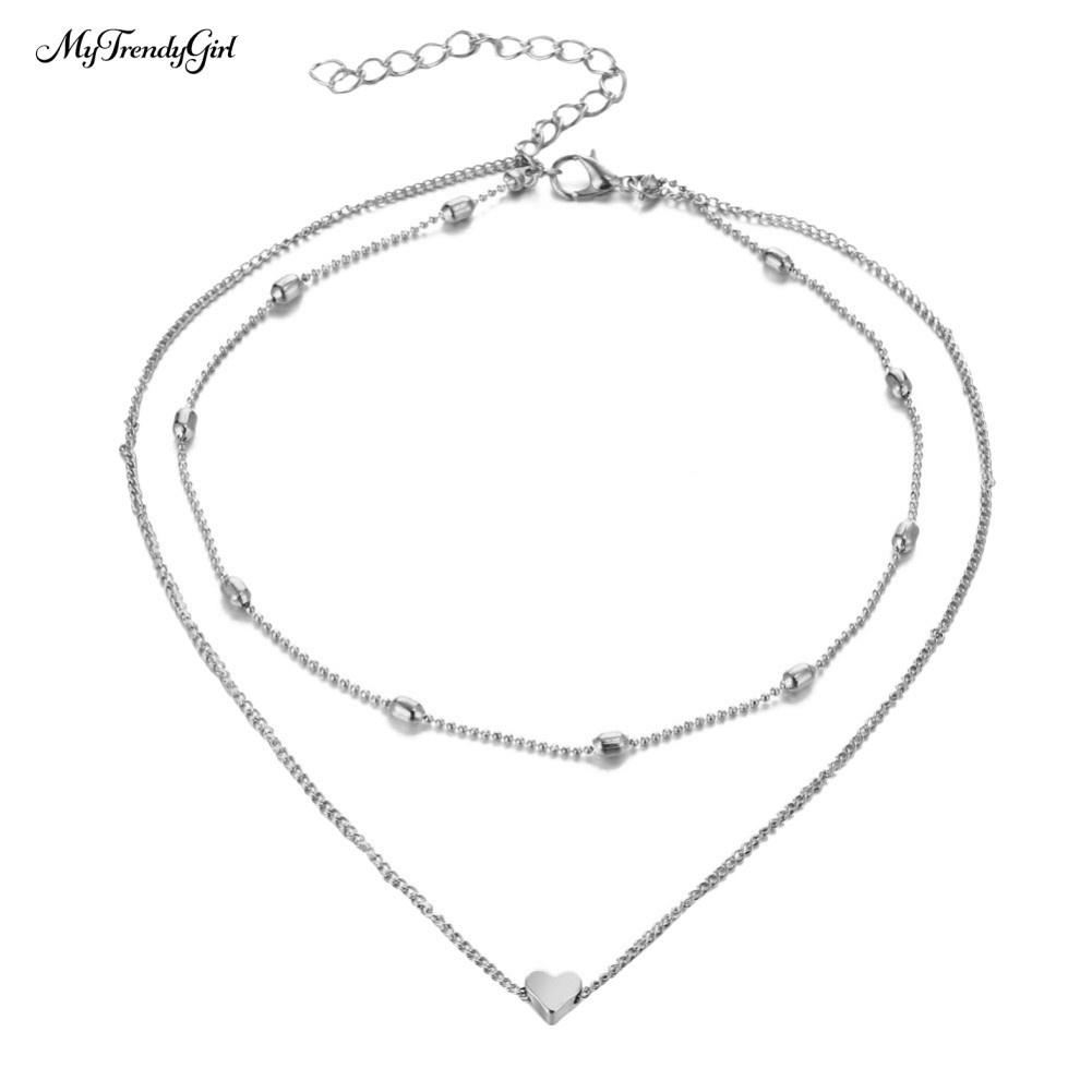 Colar Multicamadas Com Contas / Coração / Bijuteria | [NE] Necklace Multilayer Beads Heart Charm Jewelry YR