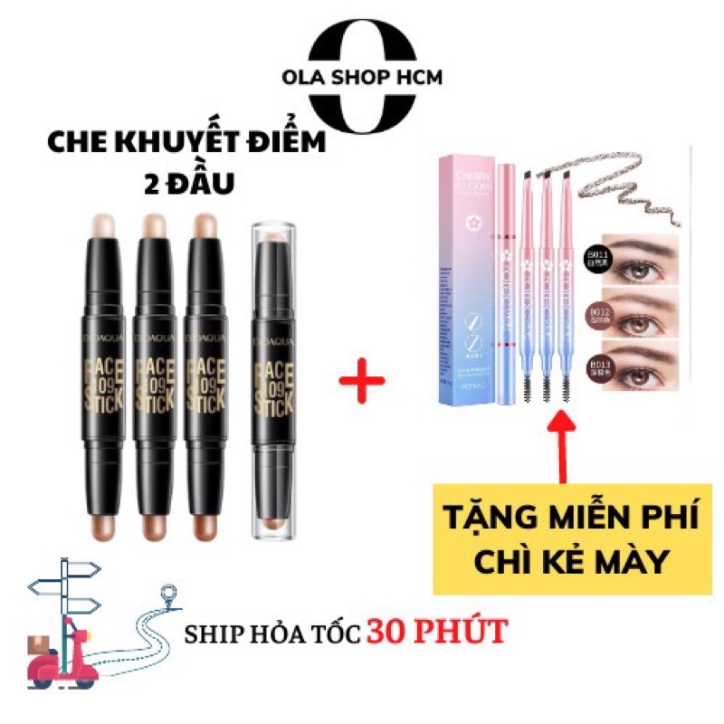 Bút tạo khối 2 đầu đa năng BIOAQUA che khuyết điểm mắt da mụn khô dầu makeup màu nâu trắng nude