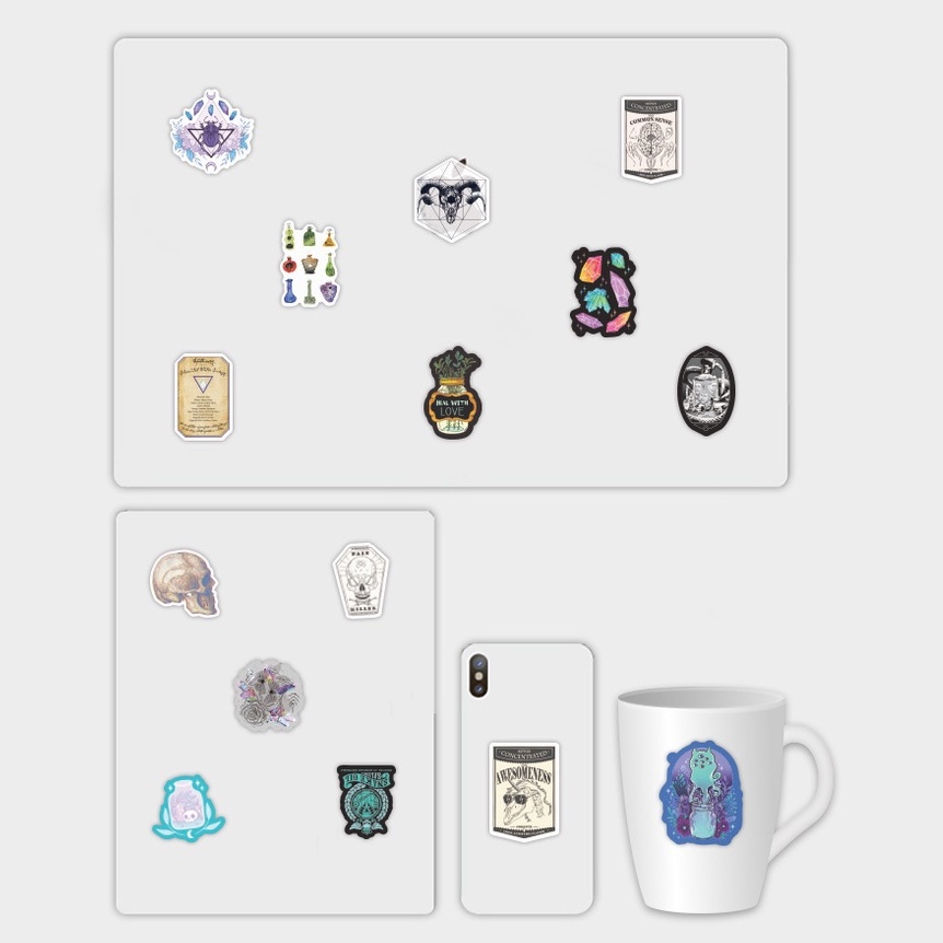 Set 50 chiếc sticker chống nước MÈO TRẮNG DỄ THƯƠNG dán mũ bảo hiểm, laptop, vali, ốp lưng, guitar, dán xe