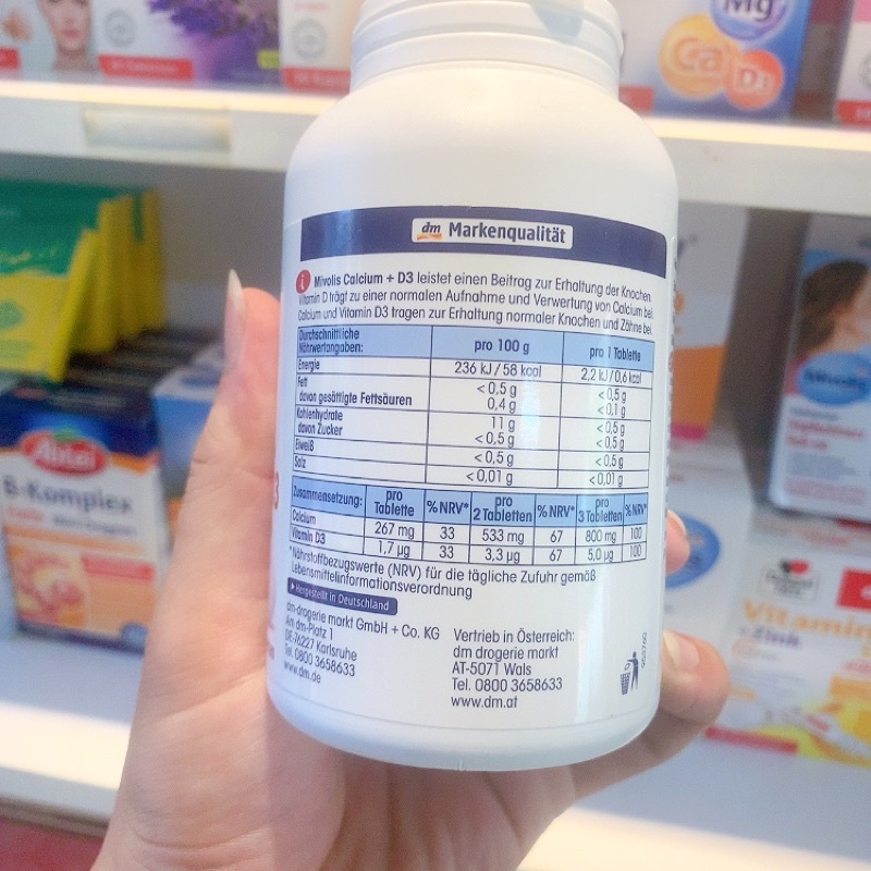 Viên uống bổ sung Canxi - Calcium + D3 Mivolis - Lọ 300 viên - Hàng Nội Địa Đức
