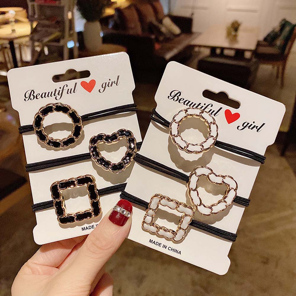 Dây buộc tóc nữ đính hình vuông tròn trái tim xinh xắn