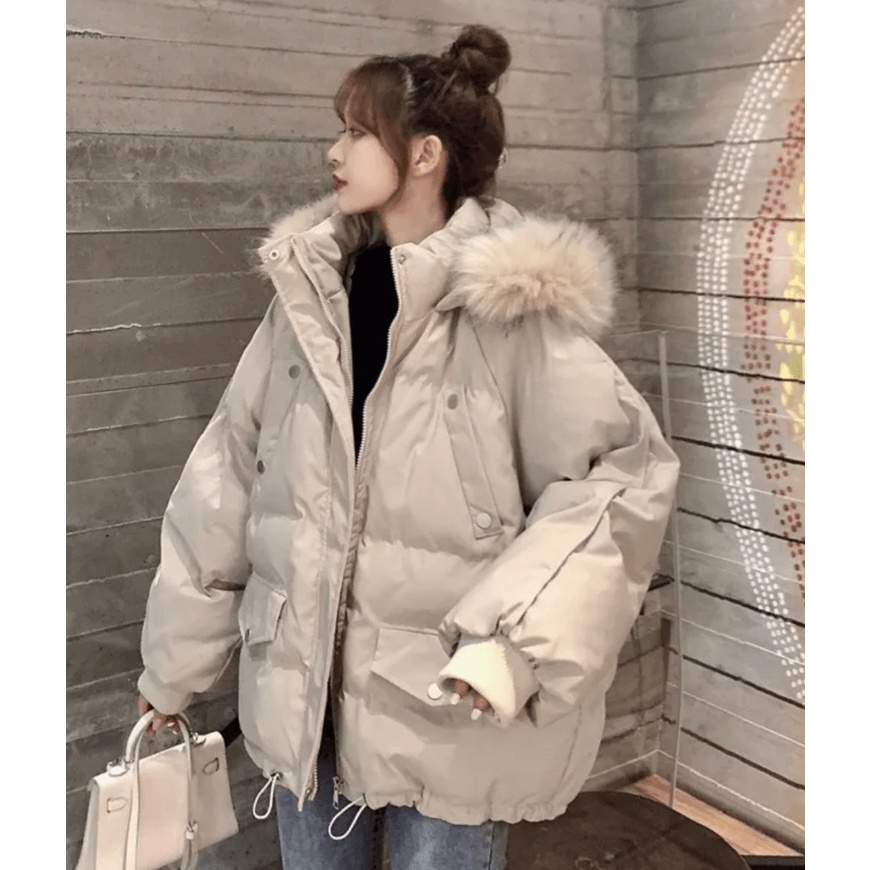 Áo Khoác Phao Nữ Nón Lông Cao Cấp Phong Cách Trẻ Trung Hiện Đại Đặc Biệt Nón Có Thể Tháo Rời Bao Ấm Áp yoyo