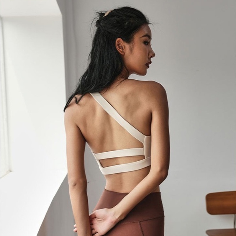Áo ngực thể thao ANRAN lệch vai hở lưng hút ẩm thích hợp tập thể hình yoga