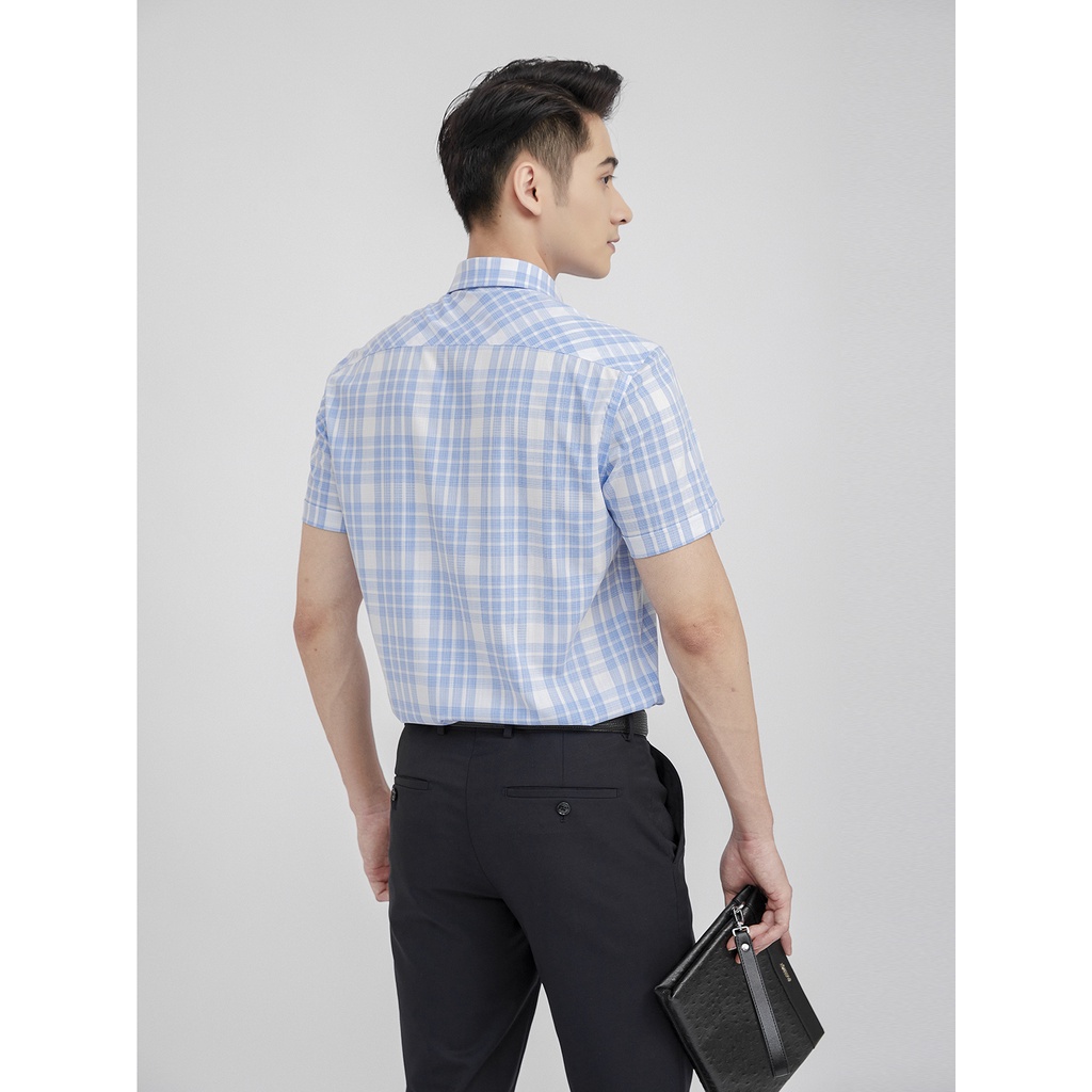 Áo sơ mi nam ngắn tay ARISTINO họa tiết kẻ caro xanh nhẹ lịch lãm - ASS031S1
