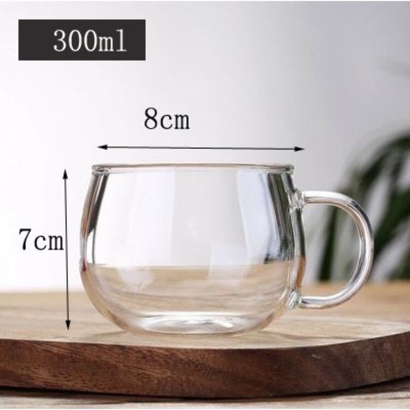 Ly thủy tinh có quai, cốc bầu thủy tinh pha cafe, trà dung tích 300ml